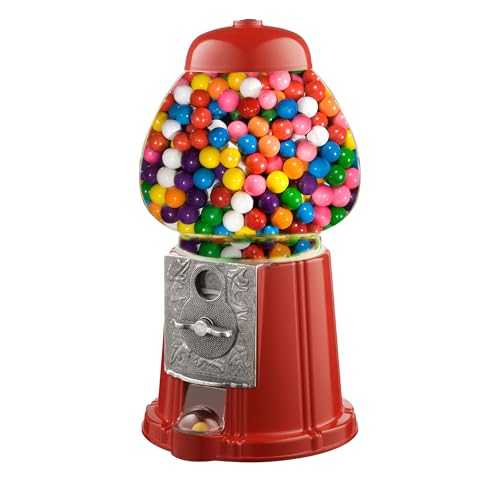 Great Northern Popcorn Company Vintage Gumball Machine - 11-Inch Retro-Style, Coin-Operated Cast Metal Vending Machine with Glass Globe and Free Spin by (Red)