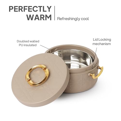Image of CELLO Ornetto 2500 Insulated Serving Casserole 2500 ml Brown | Food Grade, Double Walled, PU Insulated | Hot Pot Case Keeps Food Fresh & Hot for Long Hours | Casserole Set for Roti, Chapati, Rice
