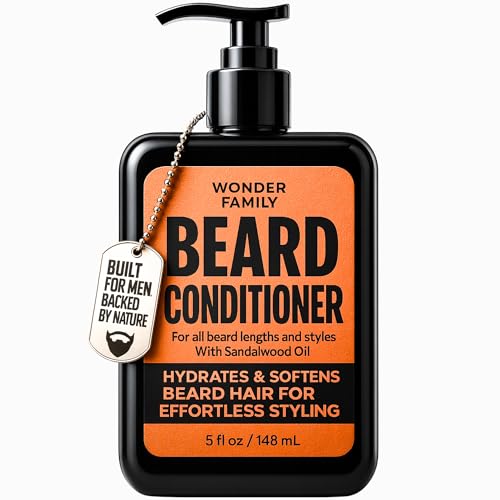 Biotin Beard Conditioner & Softener for Men – with Aloe Vera & Collagen, Moisturizing Cream for Coarse Dry Hair, Beard and Skin – Sandalwood Scent Care Leave In Conditioner Alternative for Black Men