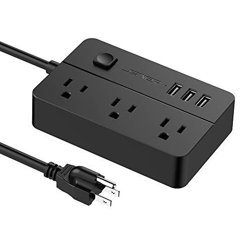Surge Protector Power Strip JSVER Power Strip with 3 USB, 4.92 Ft Power Extension Cord with 3 Outlets, USB Power Strip for Travel, Nightstand, Home, Office, Cellphone (Black)