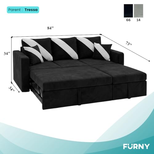 Image of FURNY Trivia 4 Seater RHS Lounger Sofa Cum Bed (Black) with Pull-Out Function | Luxury Velvet Suede Finish | Durable Comfort | Ideal for Living Room