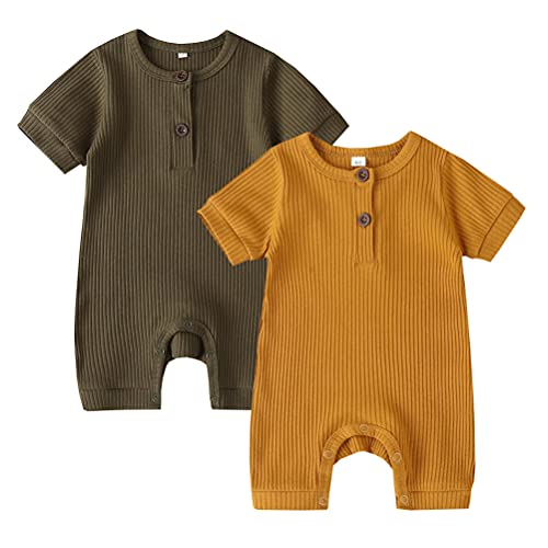 Image of Bafeicao Baby Boy Girl 2/3 Pack Solid Romper Ribbed Short/Long Sleeve Bodysuit Jumpsuit Infant Knitted Outfits Clothes