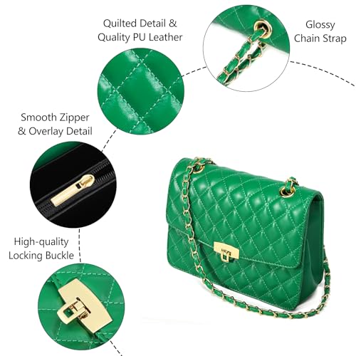 Image of Quilted Leather Crossbody Bags for Women Trendy Ladies Shoulder Purse Satchel HandBag with Chain Strap