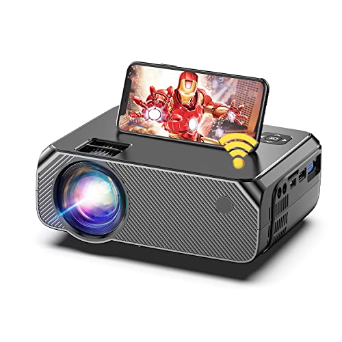 WiFi Mini Projector, Native 1280x720p Projector for Outdoor Movies, 1080P HD Supported Portable Projector, 200'' Display, Projector Compatible w/ TV Stick, PC, Laptop, DVD Player- Black