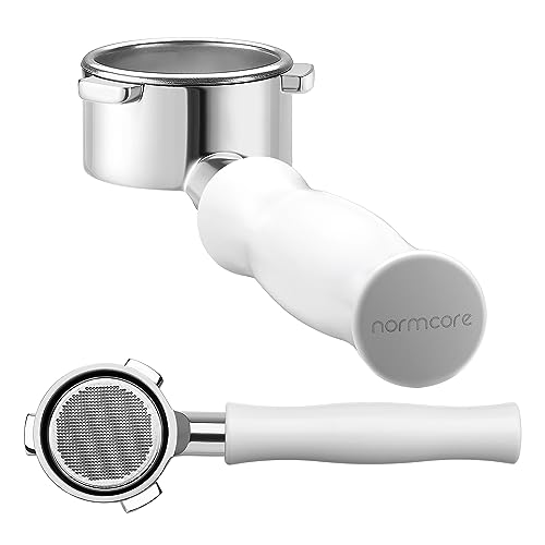 Normcore 54mm Bottomless Portafilter Fits Breville Sage Barista Express Machines, Barista-Grade Naked Espresso Tool, Included 18g Filter Basket, Anodized Aluminum Handle, White