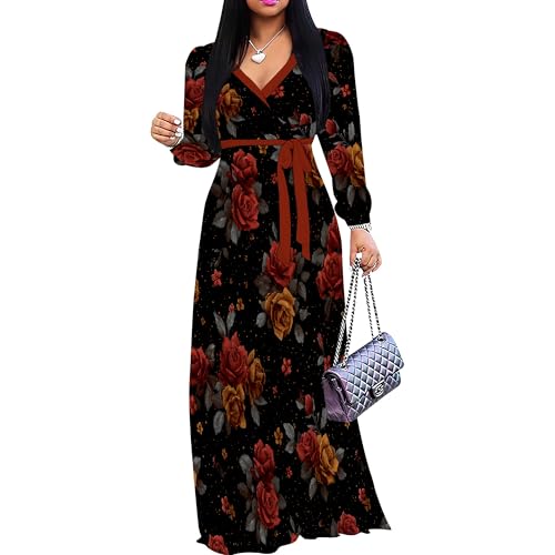 Image of PinkPatty Women's Long Sleeve Maxi Dress Plus Size Casual V Neck Wrap Dress with Pockets&Belt
