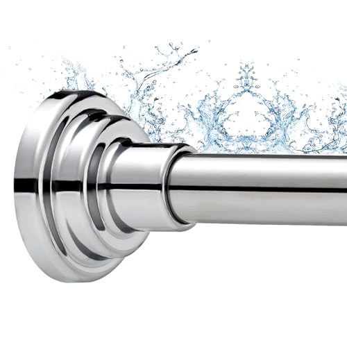 Image of Tension Shower Curtain Rod Shower Pole 30-76 Inch No Drilling Adjustable Spring Tension Rod Curtain Rod for Bathroom Window or Closet Easy Install Stainless Steel Anti-Slip Silver