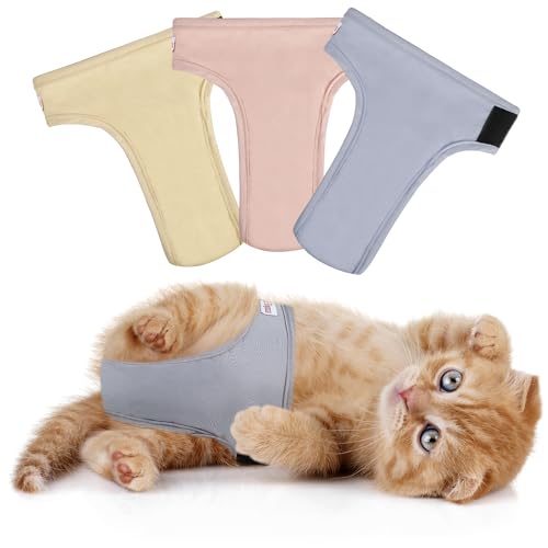 Pañales para gatos (paquete de 3), lavables, reutilizables, para gatos hembras y machos, bragas para entrenamiento de incontinencia, color rosa, marrón, morado, talla M