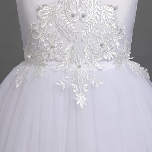Vestido de primera comunión blanco perla con tutú y lazo para niña 4