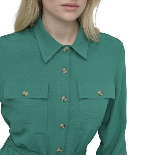 Image of DKNY Women's Long Sleeve Collared Tie Waist Midi Shirtdress