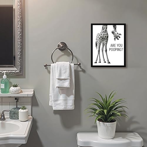 WRFON Framed Giraffe Bathroom Wall Art, Funny Giraffe With Are You Pooping Artwork Print, Black and White Animal Canvas Wall Painting, Modern Farmhouse Decoration for Home Decor, 8" W x 10" L - 2