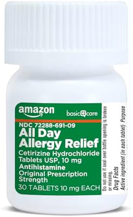 Amazon Basic Care All Day Allergy, Cetirizine Hydrochloride Tablets, 10 mg, 24-Hour Relief for Sneezing, Runny Nose, Itchy Eyes & Throat, Indoor & Outdoor Allergy Relief, 30 Count (Packaging may vary) - 5