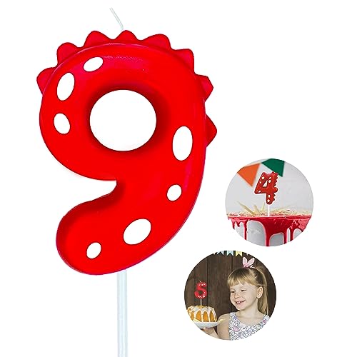 Number Birthday Candles(9 Candle Red) Dinosaur Shape Number Happy Birthday Cake Candles for Dinosaur Birthday Party Decoration Reunions Theme Party