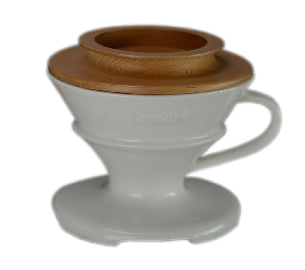 Ceramic Pour Over Coffee Dripper with Wood Stand Contain the Last Coffee Drops