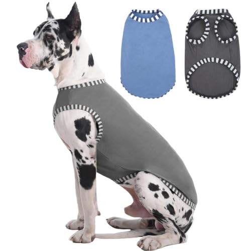 Katzinst Lot de 2 chemises pour chien, gris bleu, chemise élastique pour chiens de grande taille, t-shirts basiques pour l'été, t-shirts respirants, sans manches à rayures, berger allemand, taille 5XL