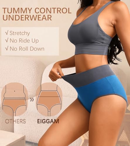 Eiggam High Waisted Underwear for Women Tummy Control Panties Cotton Briefs Full Coverage Breathable Underwear Packs Women3