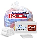 Reli. 40 to 45 Gallon Trash Bags Heavy Duty | 125 Trash Bags with Ties | Super Sizeable, Clear, Serious Garbage Cleanup