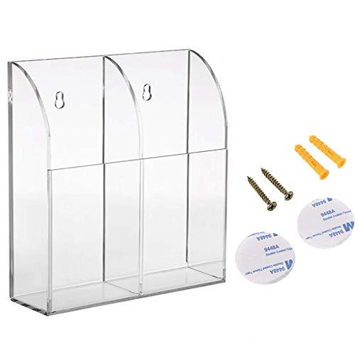 LANSCOERY Clear Acrylic TV Remote Control Holder Media Organizer Caddy Wall Mount Storage Box for Table Nightstand Desktop (2 Compartments 2 Pack)