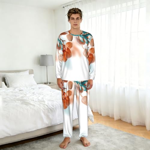 Pyjama homme imprimé orchidée bleu sarcelle et orange chic - 5