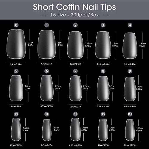 Coffin Nails Tips Krofaue 300Pcs Gel X Nail Tips 15 Size Short Nail Tips Upgraded Full Matte Fake Nails Pre-Shaped Full Cover Nail Tips Short Coffin Shape Press On Nails For Christmas Home Diy #TOP2