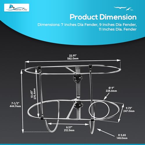 MARINE CITY Stainless-Steel Double Strong and Durable Fender Rack Gloss Finish Easy Use Holder with Stanchion Clamps 9 Inches Diameter Fender for Marines – Boats – Ships – Kayaks (Pack of 1) - Thumbnail 5