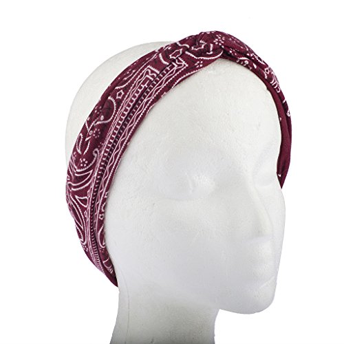 LUX ACCESSORIES Burgundy Dark Red Soft Bandana Print Knot Front Headband - Thumbnail 2