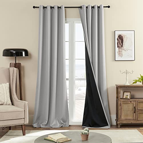Rutterllow 100% Blackout 330 GSM Curtains, Full Shade 102 Inches Long Complete Drapes for Living Room,Thermal Insulated Bedroom Window Treatment Drapes (2Panels,Light Gray,52x102inch) by Rutterllow - Used condition - US$15.73