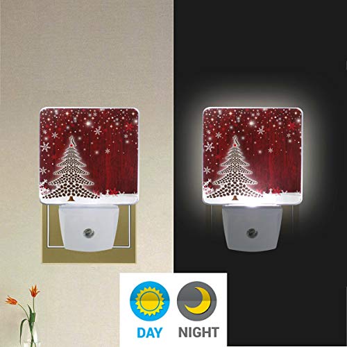 Naanle Set Of 2 Coffee Beans Christmas Tree With Sparkling Snowflake Star On Grunge Red Wood Design Auto Sensor Led Dusk To Dawn Night Light Plug In Indoor For Adults #TOP4