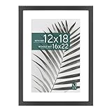 MCS Studio Gallery 16x22 Matted Poster Frame with 12x18 Picture Display, Black Woodgrain Vertical & Horizontal Wall Hanging Large Picture Frame for Photos, Posters & Art Prints (1-Pack)
