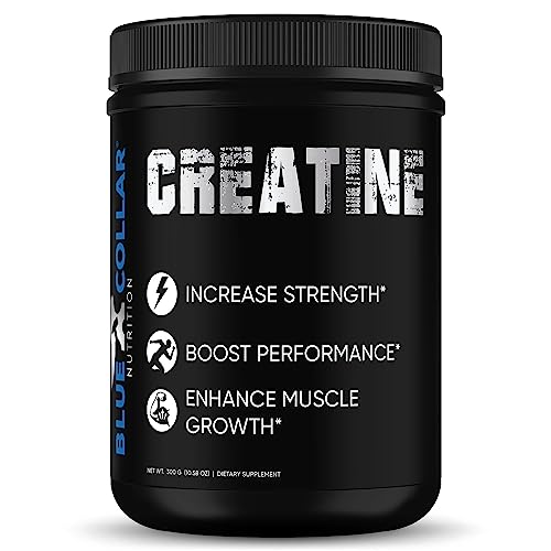 Blue Collar Nutrition Creatine Monohydrate – Easy Dissolves 300g, Pre-Workout Unflavored Creatine Powder for Men, Helps Boost Performance, Increase Strength & Speed Up Muscle Recovery (60 Servings)