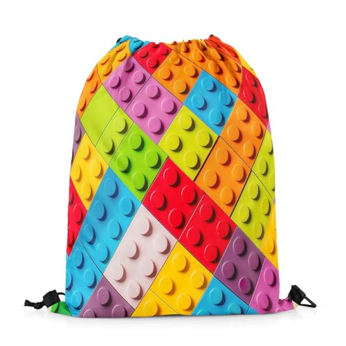 Feelyou Toy Brick Sports Drawstring Sackpack Building Blocks Drawstring Backpack for Games Drawstring Bags 13"x15.7" Colorful Waterproof Cinch Bag3