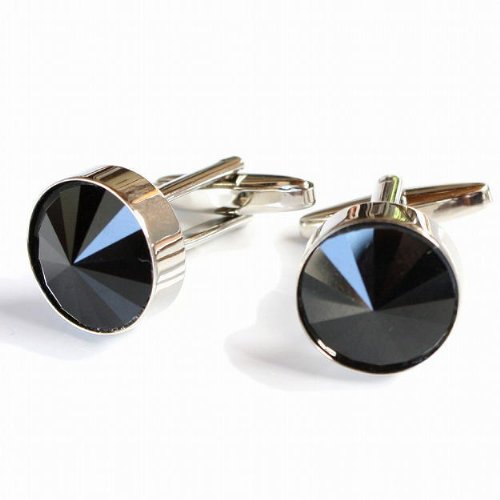 鎌倉カフス工房 ジェットスワロフスキー・ラウンドカフス（カフリンクス・カフスボタン） cc021-a-6