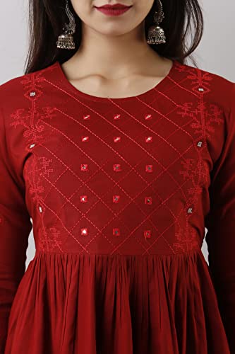Image of Shiva FAB Women's Rayon Embroidered Regular Fit Tops Black (X-Large, Maroon EMB)