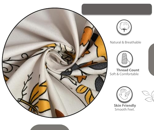 Image of IVAZA 240 TC Soft Ezyption Cotton Floral Print King Size Bedsheet - with 2 Pillow Covers, Hypoallergenic, Brethable, (Size-Size- 90 x 90 Inch | Gold White
