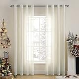 MIULEE 2er Set Voile Vorhang Sheer Leinenvorhang mit Ösen Transparente Leinen Optik Gardine Ösenschal Wohnzimmer Fensterschal Lichtdurchlässig Dekoschal Schlafzimmer 140x185cm (B x H) Elfenbeinweiß
