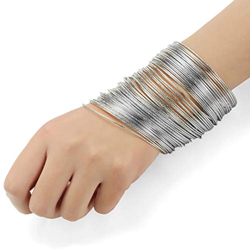 Ensoul 70pcs Silver Color Flower Mixed Metal Aztec African Indian Vintage Multi Women Bangles set