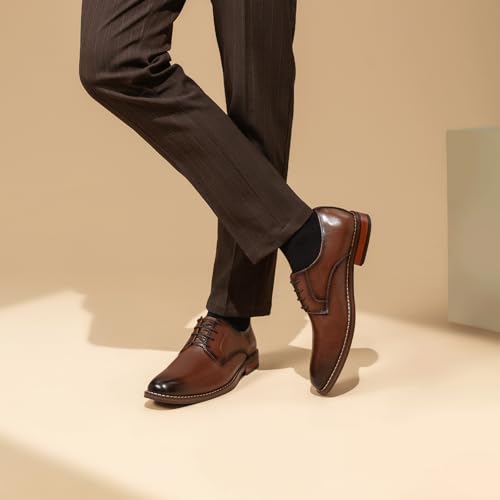 Poerkan Men's Classic Leather Oxford Shoes - Durable, Comfortable & Non - Slip Design Brown - Image 6