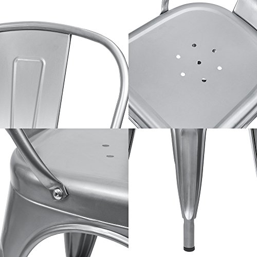 Devoko Metal Indoor-Outdoor Chairs Distressed Style Kitchen Dining Chairs Stackable Side Chairs With Back Set Of 4 (Silver) #TOP1