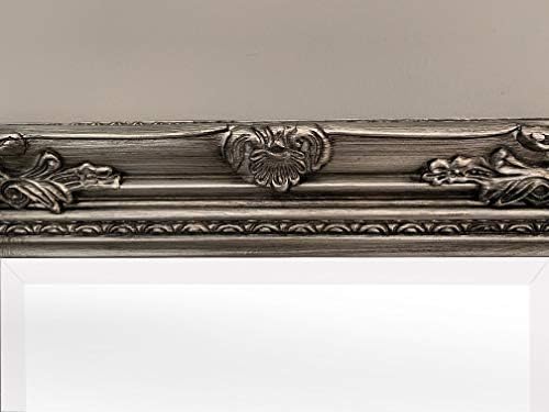 DOWNTON INTERIORS Beautifully Tall & Ornate ANTIQUE SILVER Vintage Style Dressing Wall Mirror with Bevelled Glass - Overall Size: 56 inches x 18 inches (142 cm x 47 cm)