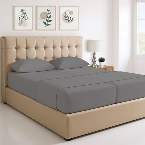 THREAD SPREAD 100% Egyptian Cotton Split King Sheets Sets for Adjustable Bed - 1500 Series Split King Sheets (5 PC, Dark Grey), Silky Soft, Sateen, Cooling & Breathable, 17" Deep Pocket Bed Set