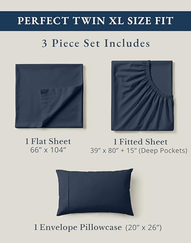 Image of LANE LINEN 100% Organic Cotton Mercerized Twin XL Sheet Set, Reinforced Seams Machine Washable Extra Long Twin Bedding Set, Luxury Hotel Quality Cotton Sheets - Navy