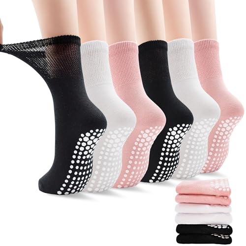 ELUTONG Pilates Grip Socks for Women Non Slip Yoga Grippy Socks Woman for Pure Barre Ballet Dance Hospital 6 Pack