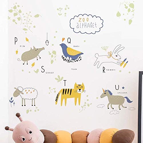 Image of Alphabet Zoo Animals Wall Stickers for Kids Room Decor Nursery Playroom Classroom Living Room Decoration Boho Wall Art-Self-Adhesive