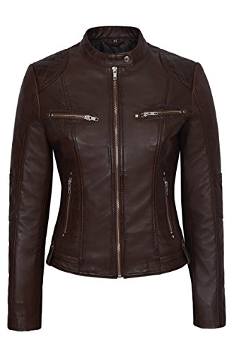 Veste en cuir marron vintage femme look motard cool Speed 8322