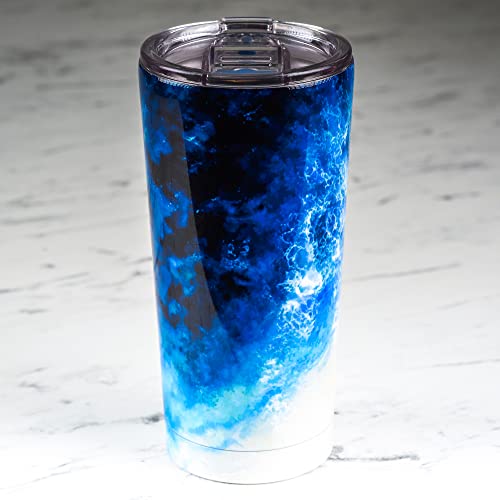 Greenline Goods Ocean Insulated Coffee Tumbler - 20 Oz Metal Drink Cup With Slide Top Lid - Non Slip Silicone Base - Boho Stainless Steel Water Bottle Coffee Travel Mug #TOP3
