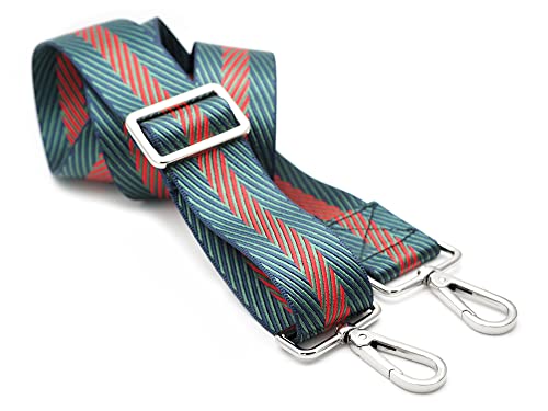 Image of CRAFTMEMORE Wide Shoulder Strap Zigzag Pattern Adjustable Bag Handle Crossbody Nylon Belt Replacement JK18 (Green, Silver Clasp)