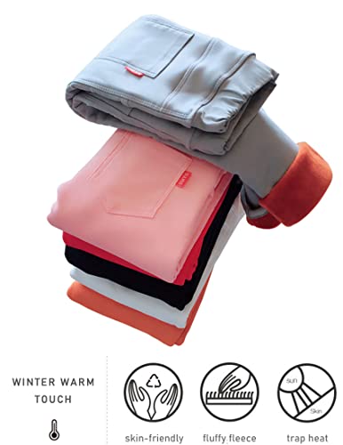 Kiench Girls' Fleece Lined Leggings with Pockets Knit Skinny Pants Pull on Jeggings2