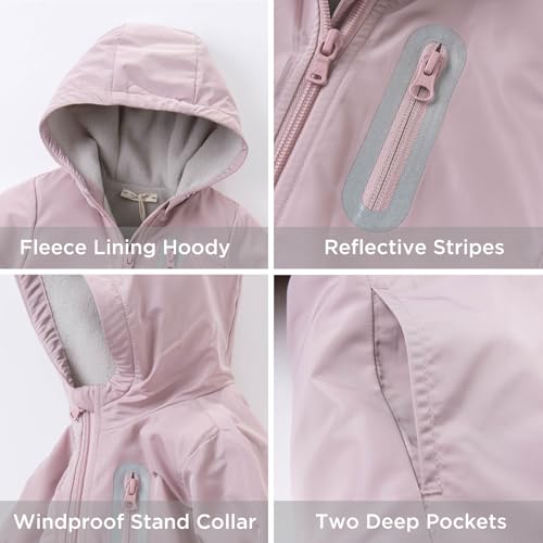 DAVE&BELLA Toddler Boys Girls Windbreaker Jacket, Hooded Solid Rain Jacket Kids Warm Fleece Lining Zip Up Outerwear Dust Coat4