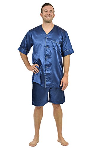 Up2date Fashion Mens Satin Pajamas, Short V-Neck Pj Set2