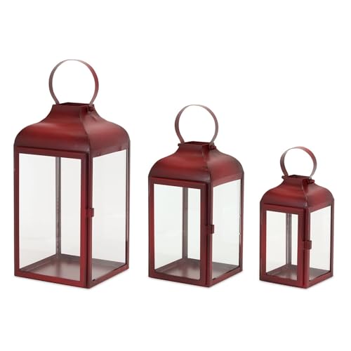 Maykoosh Modern Red Metal Lantern (Set of 2)